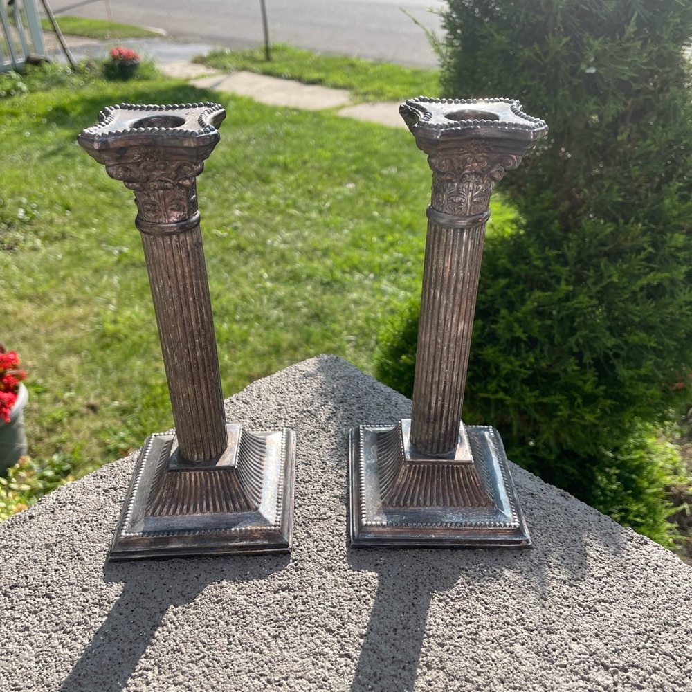 Pair of Silver Plated Candle Holders 8”